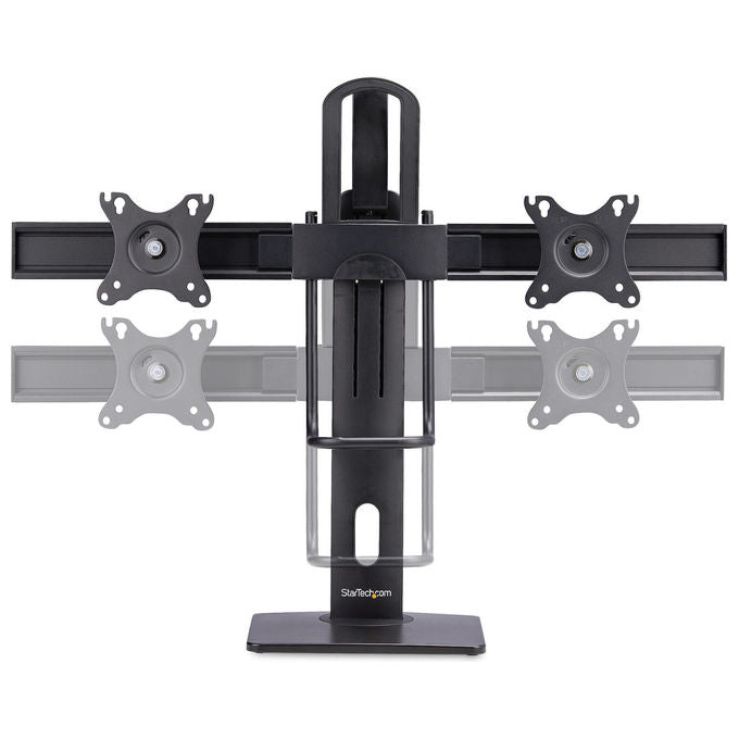 StarTech.com supporto da tavolo per due monitor, barra trasversale, schermi fino a 27 pollici, vesa 75x75 e 100x100, altezza regolabile, 6 kg per display, nero