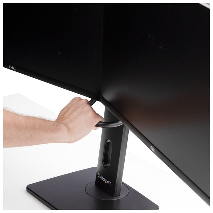 StarTech.com supporto da tavolo per due monitor, barra trasversale, schermi fino a 27 pollici, vesa 75x75 e 100x100, altezza regolabile, 6 kg per display, nero