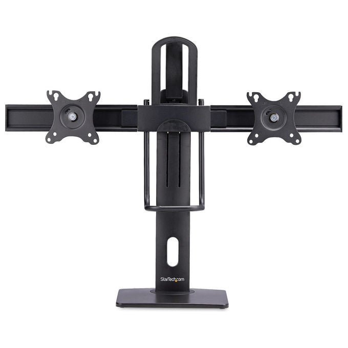 StarTech.com supporto da tavolo per due monitor, barra trasversale, schermi fino a 27 pollici, vesa 75x75 e 100x100, altezza regolabile, 6 kg per display, nero