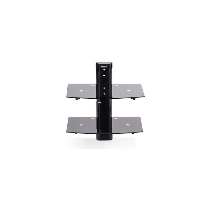 StarTech mensola a parete per dispositivi av, 2 ripiani in vetro temperato nero, regolabile in altezza, 7 kg per ripiano, gestione cavi