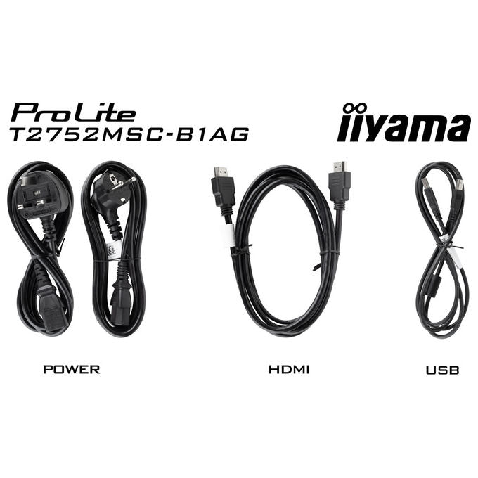 Iiyama ProLite T2752MSC-B1AG, monitor touch 27 pollici, IPS Full HD, PCAP 10 punti, 100Hz, hub USB 3.2, HDMI, DisplayPort, nero