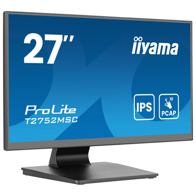 Iiyama ProLite T2752MSC-B1AG, monitor touch 27 pollici, IPS Full HD, PCAP 10 punti, 100Hz, hub USB 3.2, HDMI, DisplayPort, nero