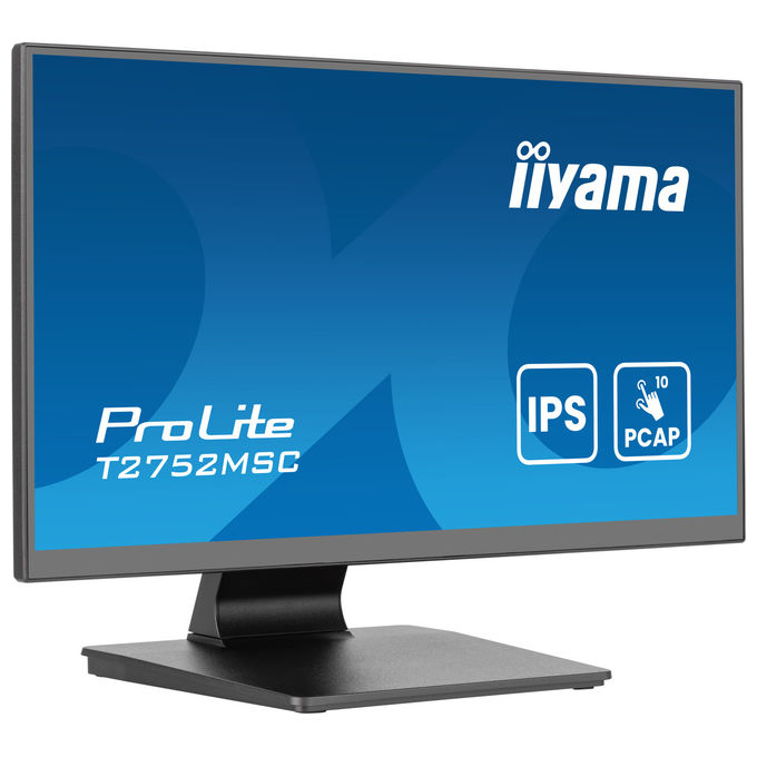 Iiyama ProLite T2752MSC-B1AG, monitor touch 27 pollici, IPS Full HD, PCAP 10 punti, 100Hz, hub USB 3.2, HDMI, DisplayPort, nero