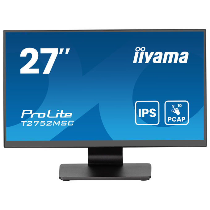 Iiyama ProLite T2752MSC-B1AG, monitor touch 27 pollici, IPS Full HD, PCAP 10 punti, 100Hz, hub USB 3.2, HDMI, DisplayPort, nero