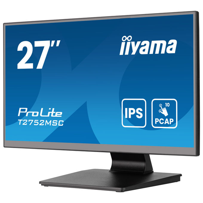 Iiyama ProLite T2752MSC-B1AG, monitor touch 27 pollici, IPS Full HD, PCAP 10 punti, 100Hz, hub USB 3.2, HDMI, DisplayPort, nero