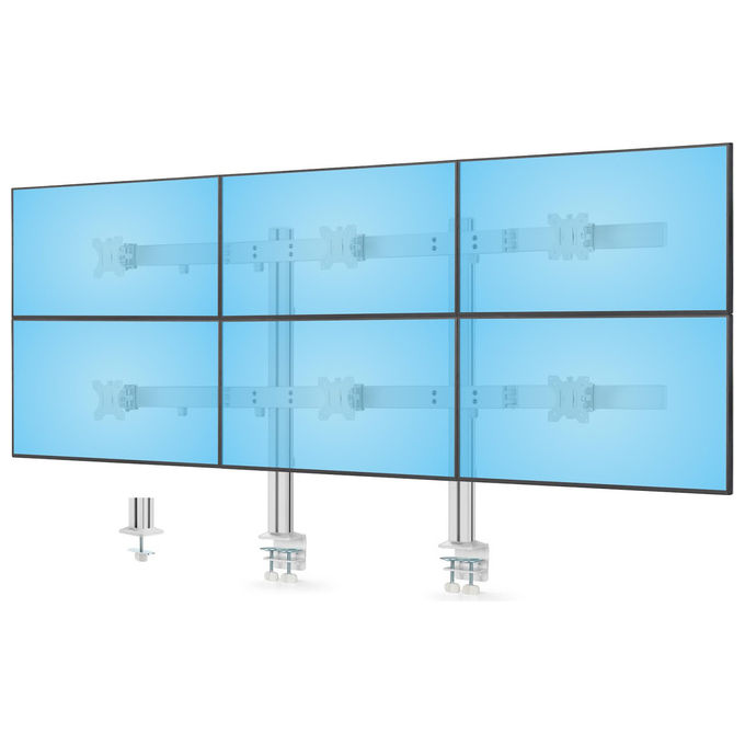 StarTech.com supporto scrivania per 6 monitor, fino a 32'', configurazione 3x2, VESA 75x75 e 100x100 mm, regolabile, bianco