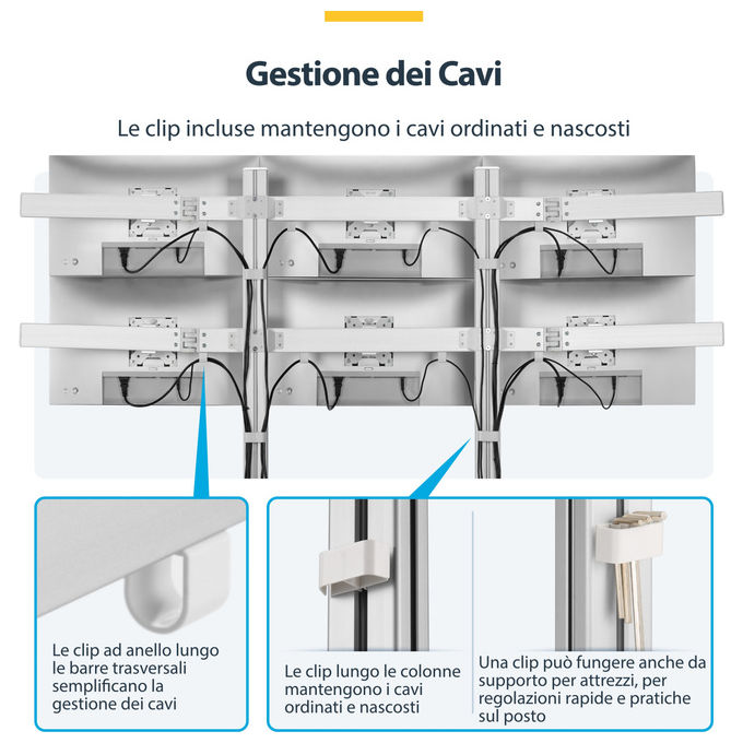 StarTech.com supporto scrivania per 6 monitor, fino a 32'', configurazione 3x2, VESA 75x75 e 100x100 mm, regolabile, bianco