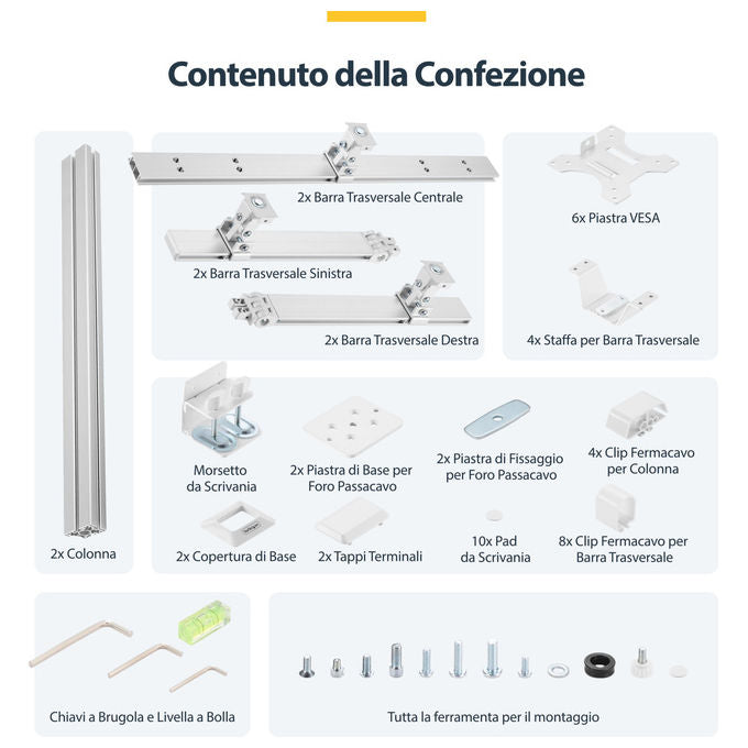 StarTech.com supporto scrivania per 6 monitor, fino a 32'', configurazione 3x2, VESA 75x75 e 100x100 mm, regolabile, bianco