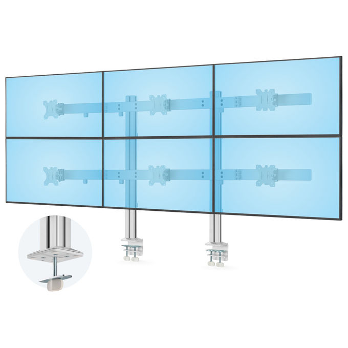 StarTech.com supporto scrivania per 6 monitor, fino a 32'', configurazione 3x2, VESA 75x75 e 100x100 mm, regolabile, bianco