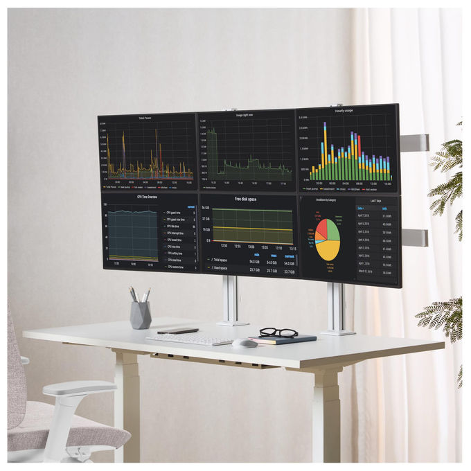 StarTech.com supporto scrivania per 6 monitor, fino a 32'', configurazione 3x2, VESA 75x75 e 100x100 mm, regolabile, bianco