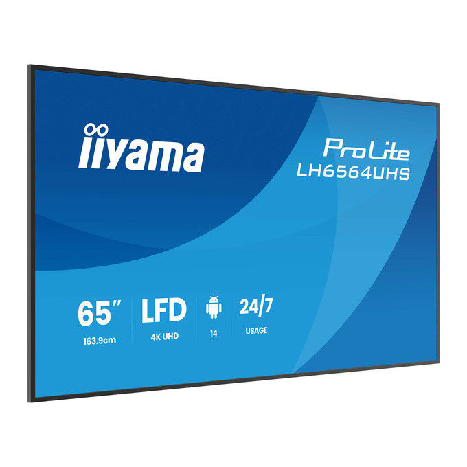 Iiyama ProLite LH6564UHS-B1AG, display segnaletica digitale 65'', 4K UHD, Android 14, 500 cd-m², Wi-Fi, 24-7, nero