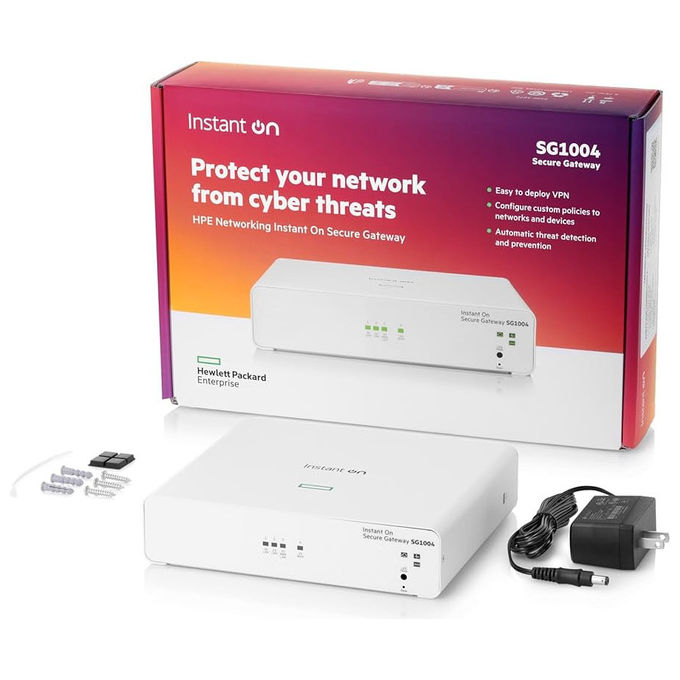HPE Networking Instant On gateway sicuro SG1004, 4 porte 1GbE, firewall 980 Mbit-s, IDS-IPS, VPN IPsec, PMI, bianco
