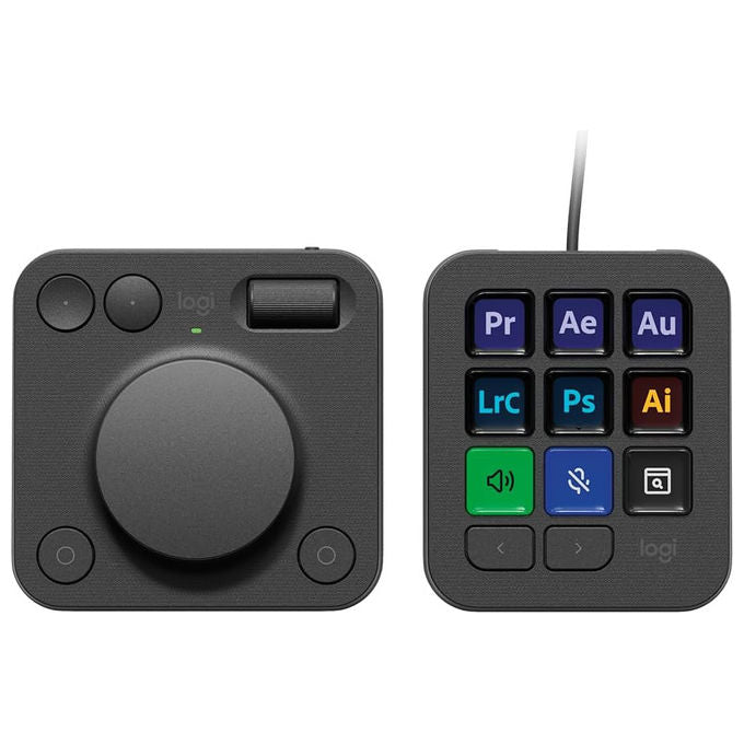 Logitech MX Creative Console, tastierino programmabile, 9 tasti LCD personalizzabili, manopola di controllo, Bluetooth, USB-C, per Adobe, grafica e video editing, grafite