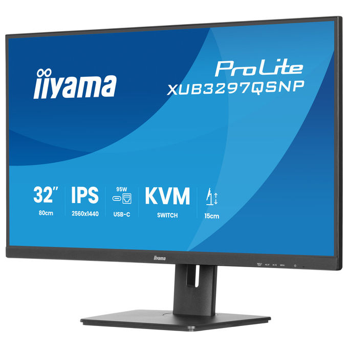 Iiyama ProLite XUB3297QSNP-B1 monitor 32 pollici, IPS QHD 2560x1440, dock USB-C 95W, KVM integrato, LAN, 100Hz, altoparlanti, nero