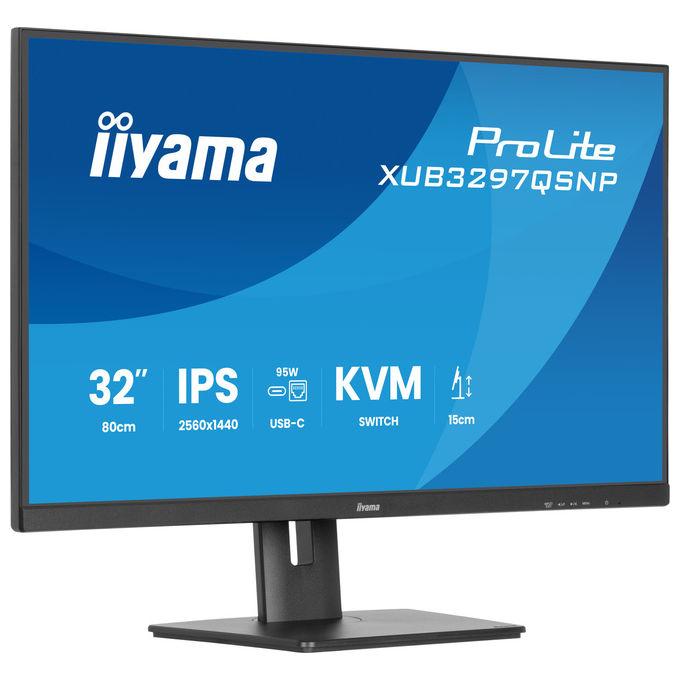 Iiyama ProLite XUB3297QSNP-B1 monitor 32 pollici, IPS QHD 2560x1440, dock USB-C 95W, KVM integrato, LAN, 100Hz, altoparlanti, nero
