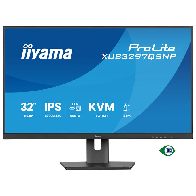 Iiyama ProLite XUB3297QSNP-B1 monitor 32 pollici, IPS QHD 2560x1440, dock USB-C 95W, KVM integrato, LAN, 100Hz, altoparlanti, nero