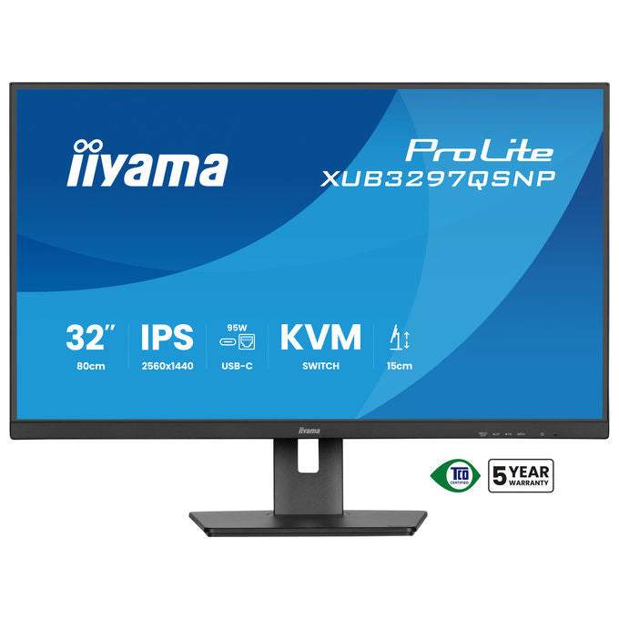Iiyama ProLite XUB3297QSNP-B1 monitor 32 pollici, IPS QHD 2560x1440, dock USB-C 95W, KVM integrato, LAN, 100Hz, altoparlanti, nero