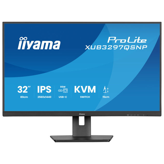 Iiyama ProLite XUB3297QSNP-B1 monitor 32 pollici, IPS QHD 2560x1440, dock USB-C 95W, KVM integrato, LAN, 100Hz, altoparlanti, nero