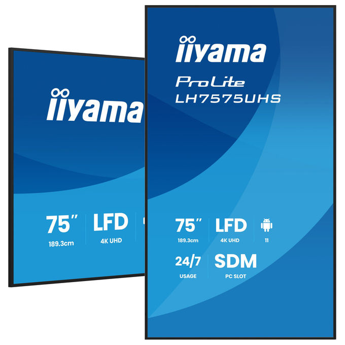 Iiyama ProLite LH7575UHS-B2AG, display segnaletica digitale 75 pollici, 4K UHD, IPS, 500 cd-m², Android 11, 24-7, Wi-Fi