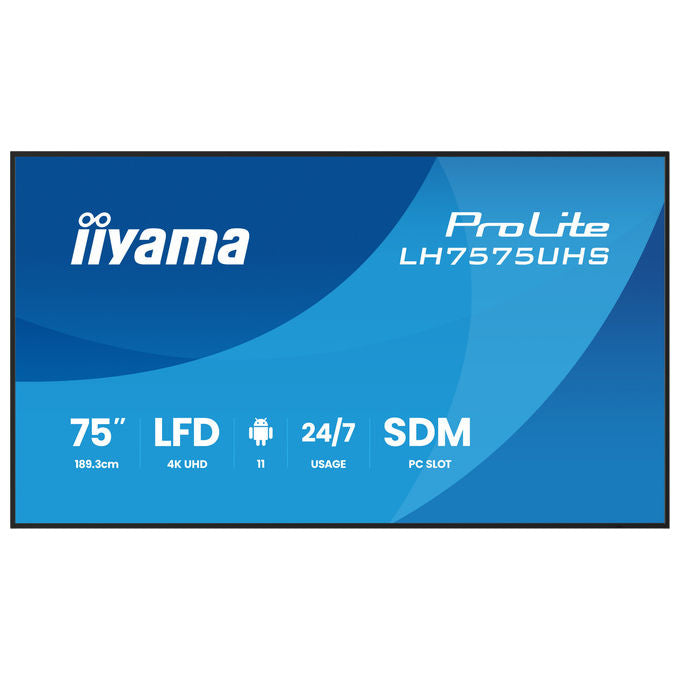 Iiyama ProLite LH7575UHS-B2AG, display segnaletica digitale 75 pollici, 4K UHD, IPS, 500 cd-m², Android 11, 24-7, Wi-Fi