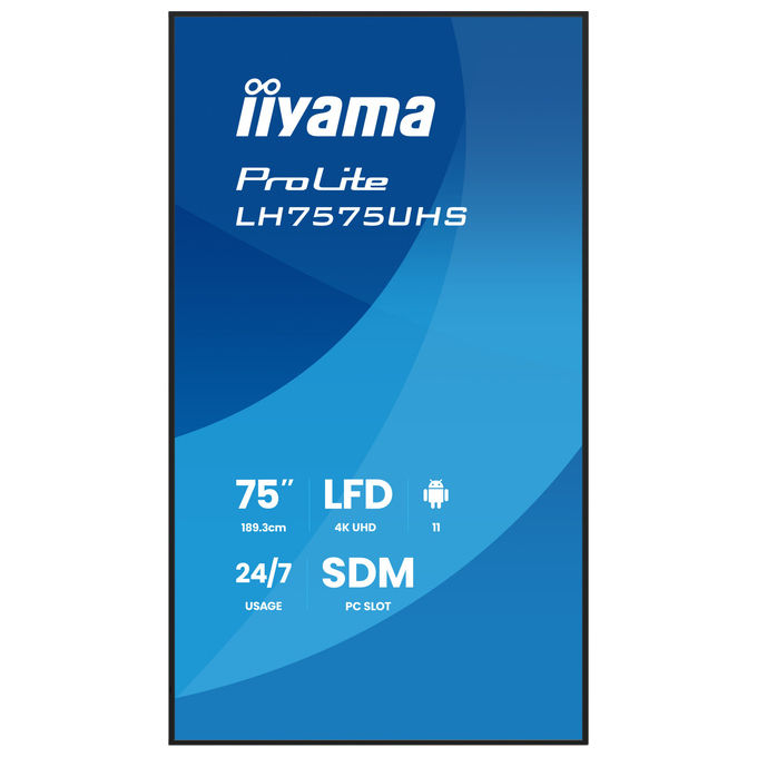 Iiyama ProLite LH7575UHS-B2AG, display segnaletica digitale 75 pollici, 4K UHD, IPS, 500 cd-m², Android 11, 24-7, Wi-Fi