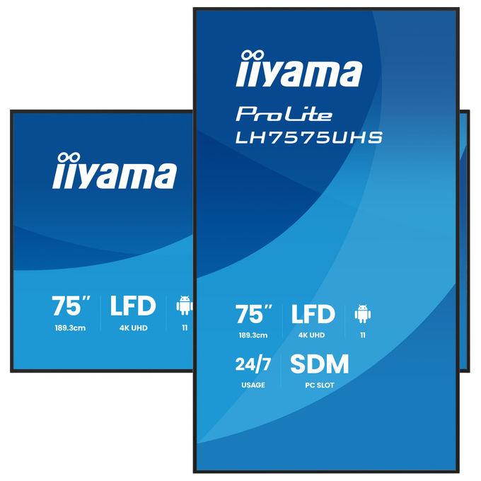 Iiyama ProLite LH7575UHS-B2AG, display segnaletica digitale 75 pollici, 4K UHD, IPS, 500 cd-m², Android 11, 24-7, Wi-Fi