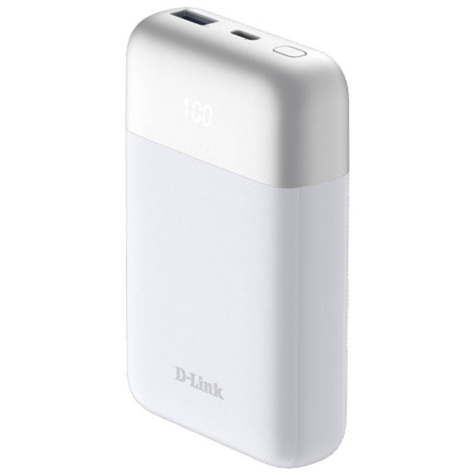 D-Link powerbank 10000 mAh, DPP-101, ricarica rapida 18 W, Power Delivery 3.0, Quick Charge 3.0, USB-A e USB-C, display LED, Bianco