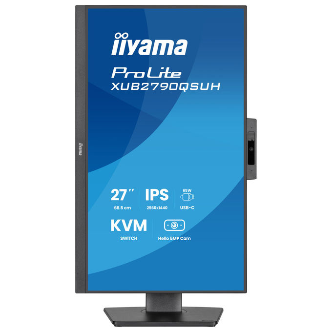 Iiyama ProLite XUB2790QSUH-B2, monitor IPS 27 pollici QHD, webcam 5MP Windows Hello, hub USB-C 65W, KVM integrato, nero