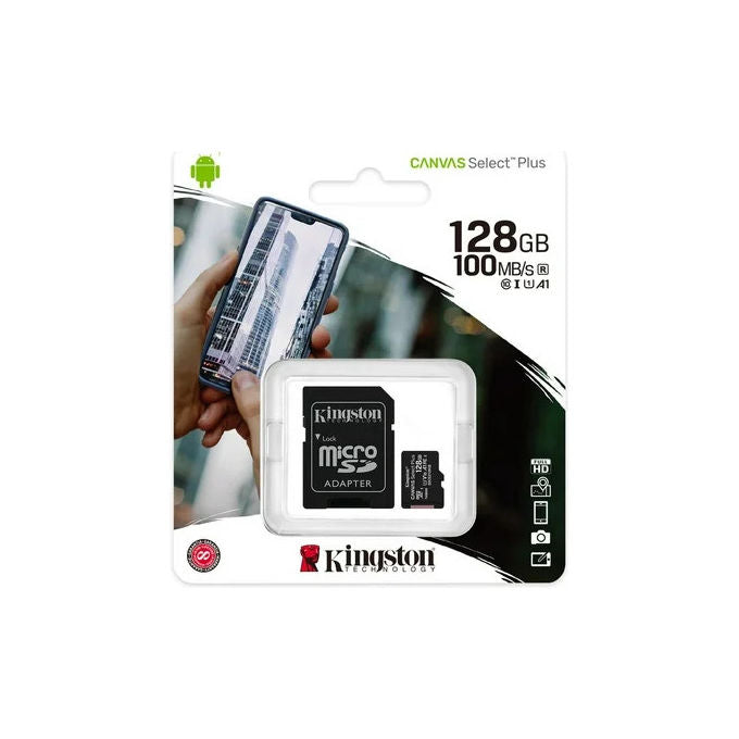 Kingston scheda microSDXC 128GB Canvas Select Plus, classe 10, UHS-I U1, V10, A1, 150MB-s, senza adattatore SD