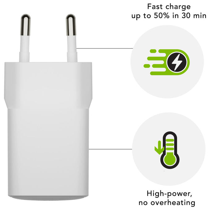 Dbramante1928 caricabatterie da muro USB-A 18W, re-charge pro, ricarica rapida, GaN, plastica riciclata, universale, Bianco