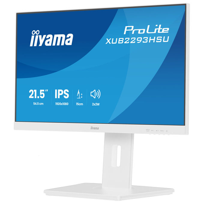 Iiyama XUB2293HSU-W7 ProLite Monitor PC 21.5'' Full HD IPS LED 100Hz 1ms Hub USB 2.0 Altoparlanti Supporto Regolabile colore Bianco