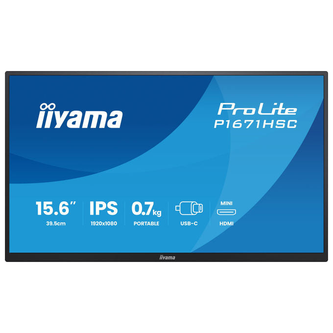 Iiyama P1671HSC-B1 ProLite Monitor Portatile IPS 15.6'' Full HD 1920x1080 USB-C HDMI Altoparlanti Flicker Free colore Nero