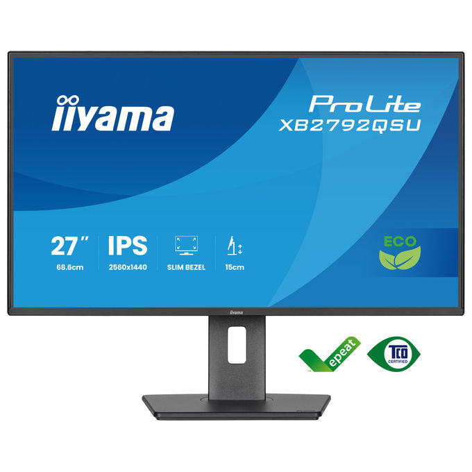 Iiyama ProLite XB2792QSU-B1 monitor 27 pollici, IPS QHD 2560x1440, 120 Hz, 3 ms, hub USB 3.2, altoparlanti, Adaptive Sync, nero