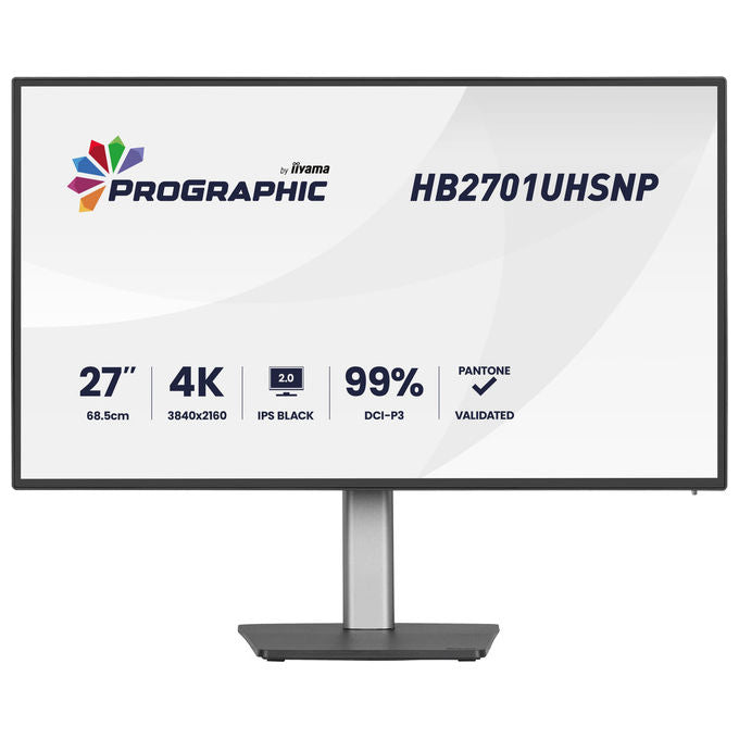Iiyama monitor 27 pollici 4K UHD, ProGraphic HB2701UHSNP-B1, pannello IPS Black, 99% DCI-P3, USB-C 96W, KVM integrato, Ethernet, Nero