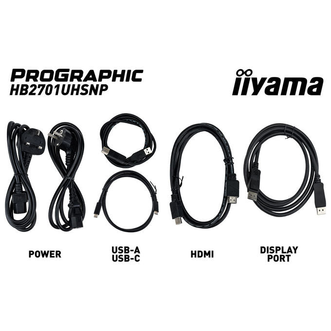 Iiyama monitor 27 pollici 4K UHD, ProGraphic HB2701UHSNP-B1, pannello IPS Black, 99% DCI-P3, USB-C 96W, KVM integrato, Ethernet, Nero