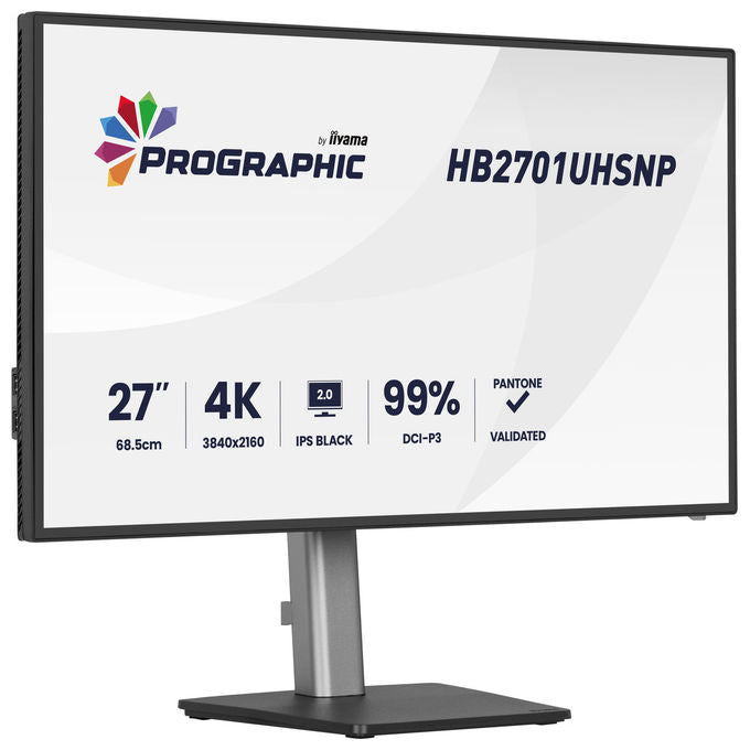 Iiyama monitor 27 pollici 4K UHD, ProGraphic HB2701UHSNP-B1, pannello IPS Black, 99% DCI-P3, USB-C 96W, KVM integrato, Ethernet, Nero
