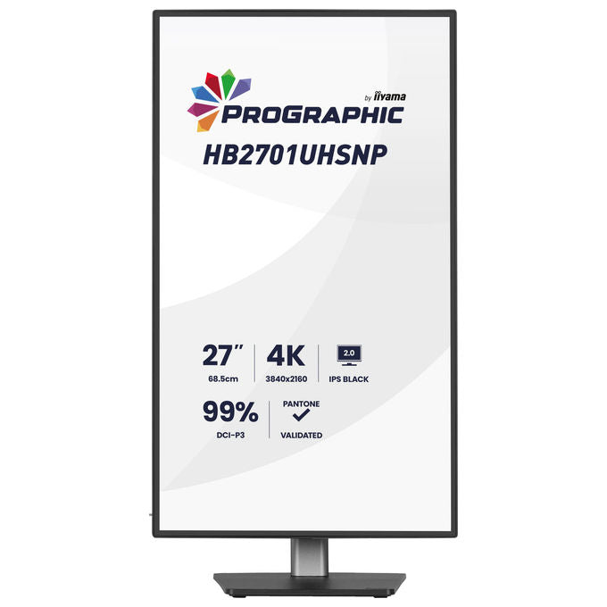 Iiyama monitor 27 pollici 4K UHD, ProGraphic HB2701UHSNP-B1, pannello IPS Black, 99% DCI-P3, USB-C 96W, KVM integrato, Ethernet, Nero