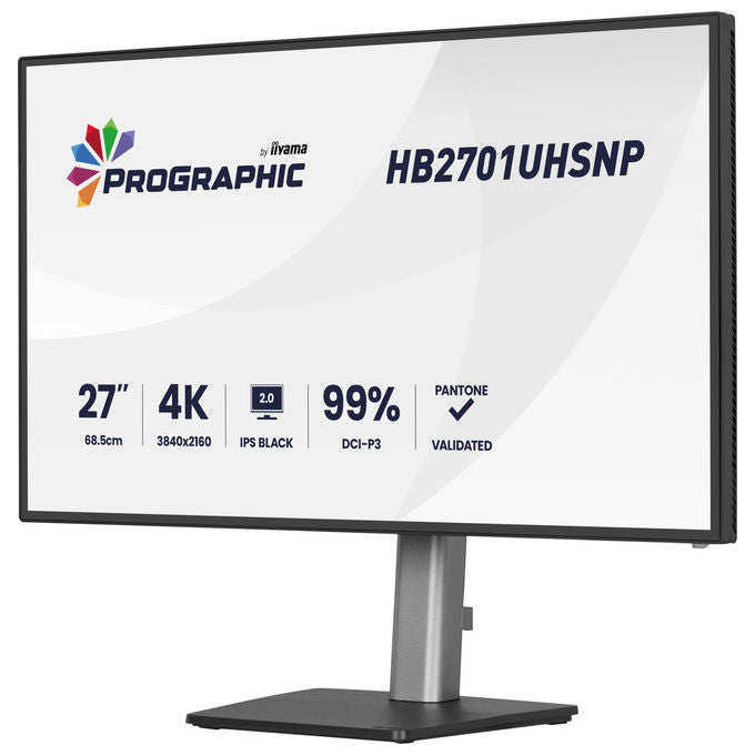 Iiyama monitor 27 pollici 4K UHD, ProGraphic HB2701UHSNP-B1, pannello IPS Black, 99% DCI-P3, USB-C 96W, KVM integrato, Ethernet, Nero