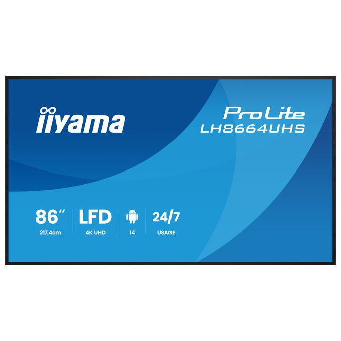 Iiyama LH8664UHS-B3AG display segnaletica digitale 85,6 pollici, 4K Ultra HD, Android 14, 500 cd-m², Wi-Fi, 24-7, nero