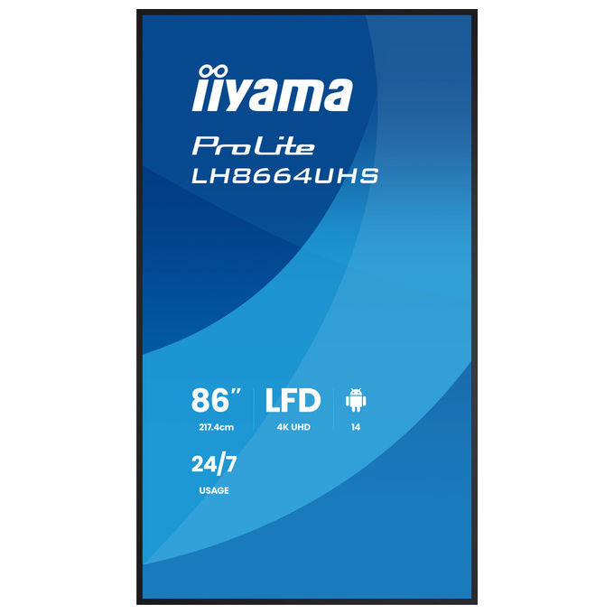 Iiyama LH8664UHS-B3AG display segnaletica digitale 85,6 pollici, 4K Ultra HD, Android 14, 500 cd-m², Wi-Fi, 24-7, nero