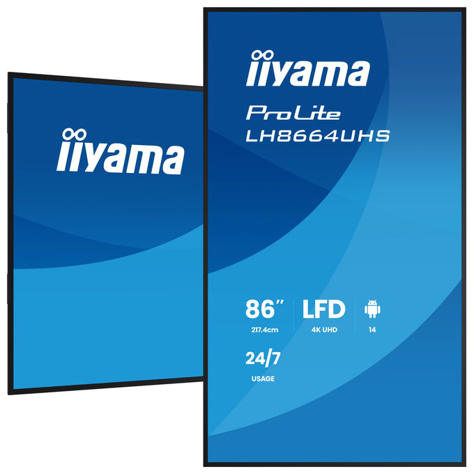 Iiyama LH8664UHS-B3AG display segnaletica digitale 85,6 pollici, 4K Ultra HD, Android 14, 500 cd-m², Wi-Fi, 24-7, nero