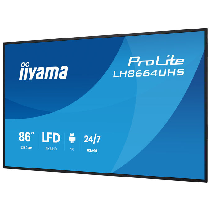 Iiyama LH8664UHS-B3AG display segnaletica digitale 85,6 pollici, 4K Ultra HD, Android 14, 500 cd-m², Wi-Fi, 24-7, nero