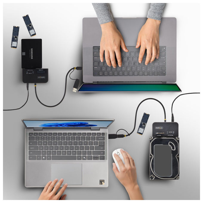StarTech.com adattatore USB-C USB-A a M.2 NVMe e SATA 2,5 3,5 pollici, 10 Gbps, lettore SSD esterno, senza attrezzi, B+M M-Key, nero