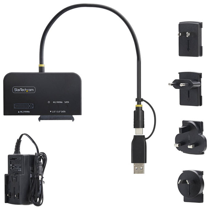 StarTech.com adattatore USB-C USB-A a M.2 NVMe e SATA 2,5 3,5 pollici, 10 Gbps, lettore SSD esterno, senza attrezzi, B+M M-Key, nero