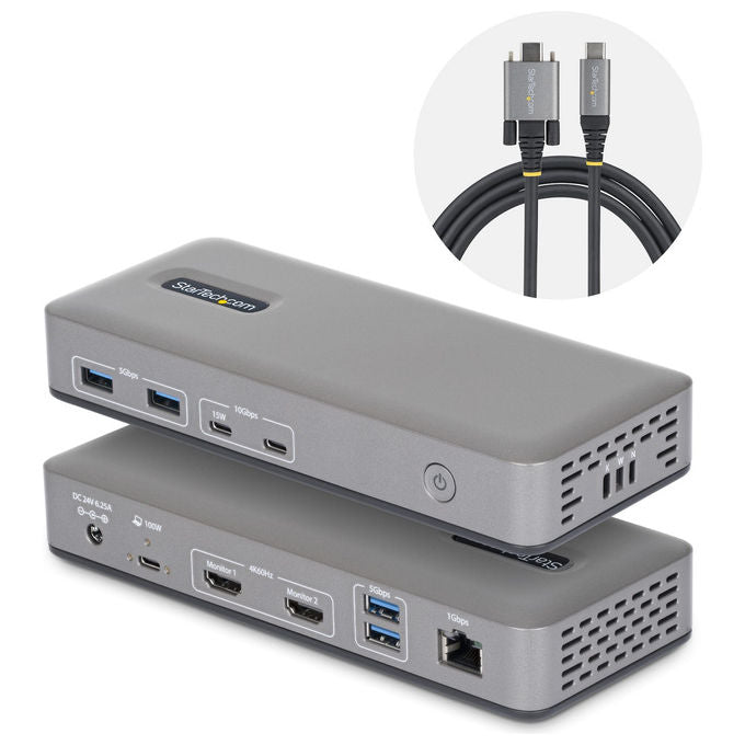 StarTech.com docking station USB-C dual monitor, HDMI 4K 60Hz, ricarica laptop 100W, Ethernet 1GbE, senza driver, grigio