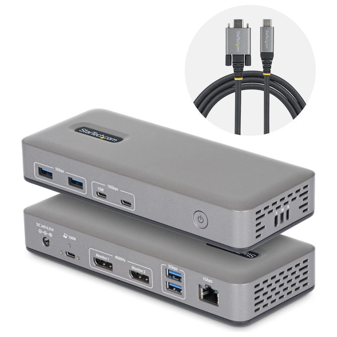 StarTech.com docking station USB-C dual monitor, DisplayPort 4K 60Hz, ricarica laptop 100W, Ethernet 1GbE, 4 porte USB-A, plug and play, Windows