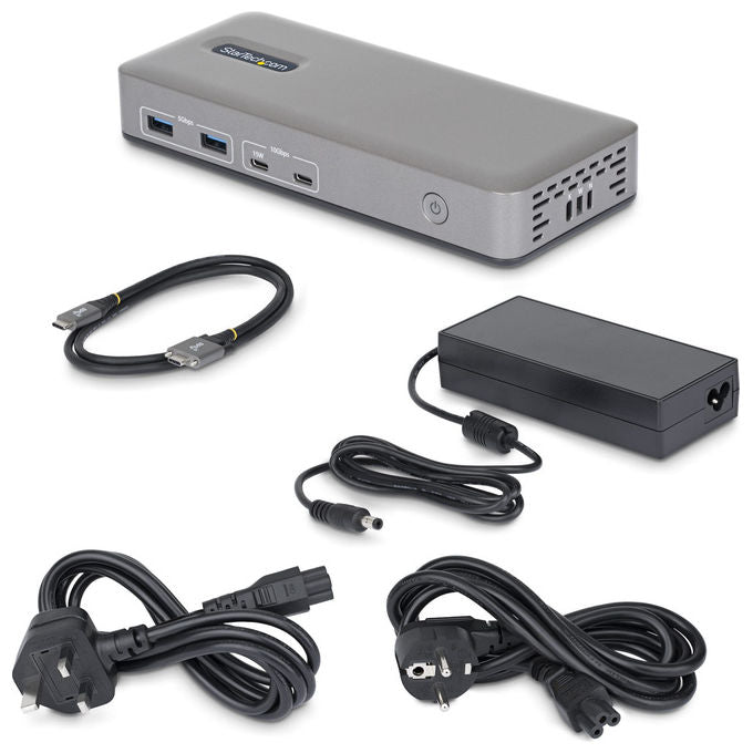 StarTech.com docking station USB-C dual monitor, DisplayPort 4K 60Hz, ricarica laptop 100W, Ethernet 1GbE, 4 porte USB-A, plug and play, Windows