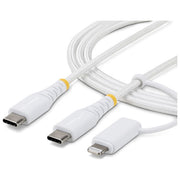 StarTech.com cavo USB-C 2 in 1 con adattatore Lightning, 1 m, 60W, 3A, certificato Apple MFi, nylon intrecciato, Bianco