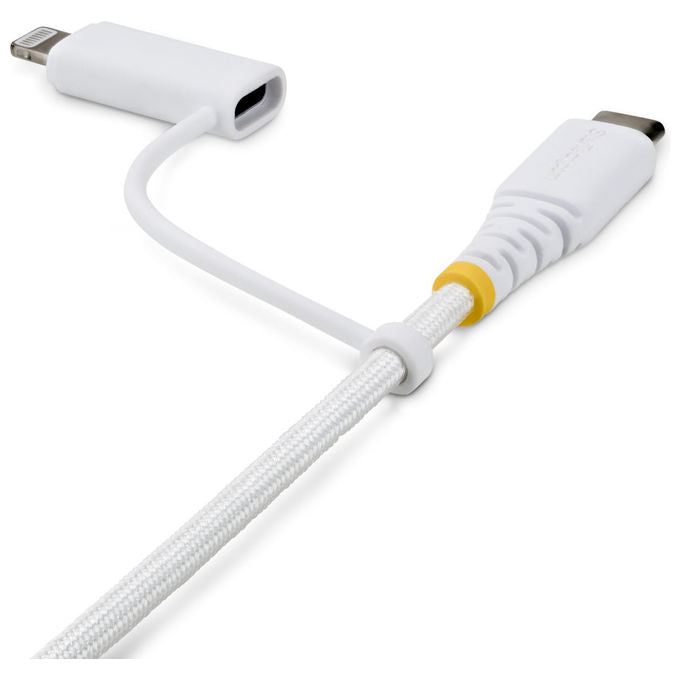 StarTech.com cavo USB-C 2 in 1 con adattatore Lightning, 1 m, 60W, 3A, certificato Apple MFi, nylon intrecciato, Bianco