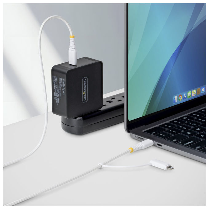 StarTech.com cavo USB-C 2 in 1 con adattatore Lightning, 1 m, 60W, 3A, certificato Apple MFi, nylon intrecciato, Bianco